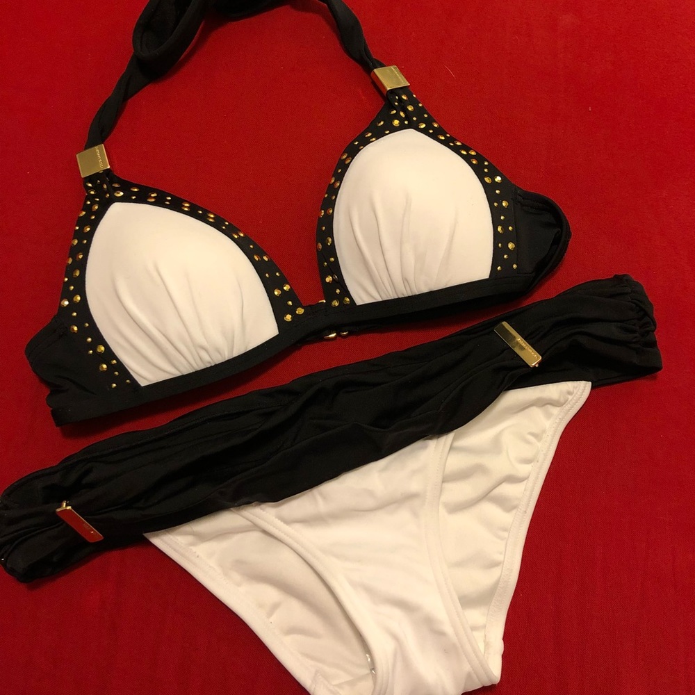 VICTORIA’S SECRET BIKINI NWOT WHITE/BLACK/GOLD